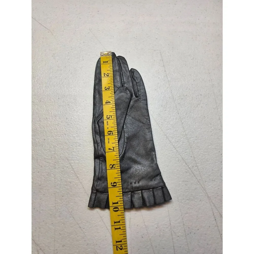 Mixit Metallic Gray Leather Driving Dress Gloves with Pleated Cuff